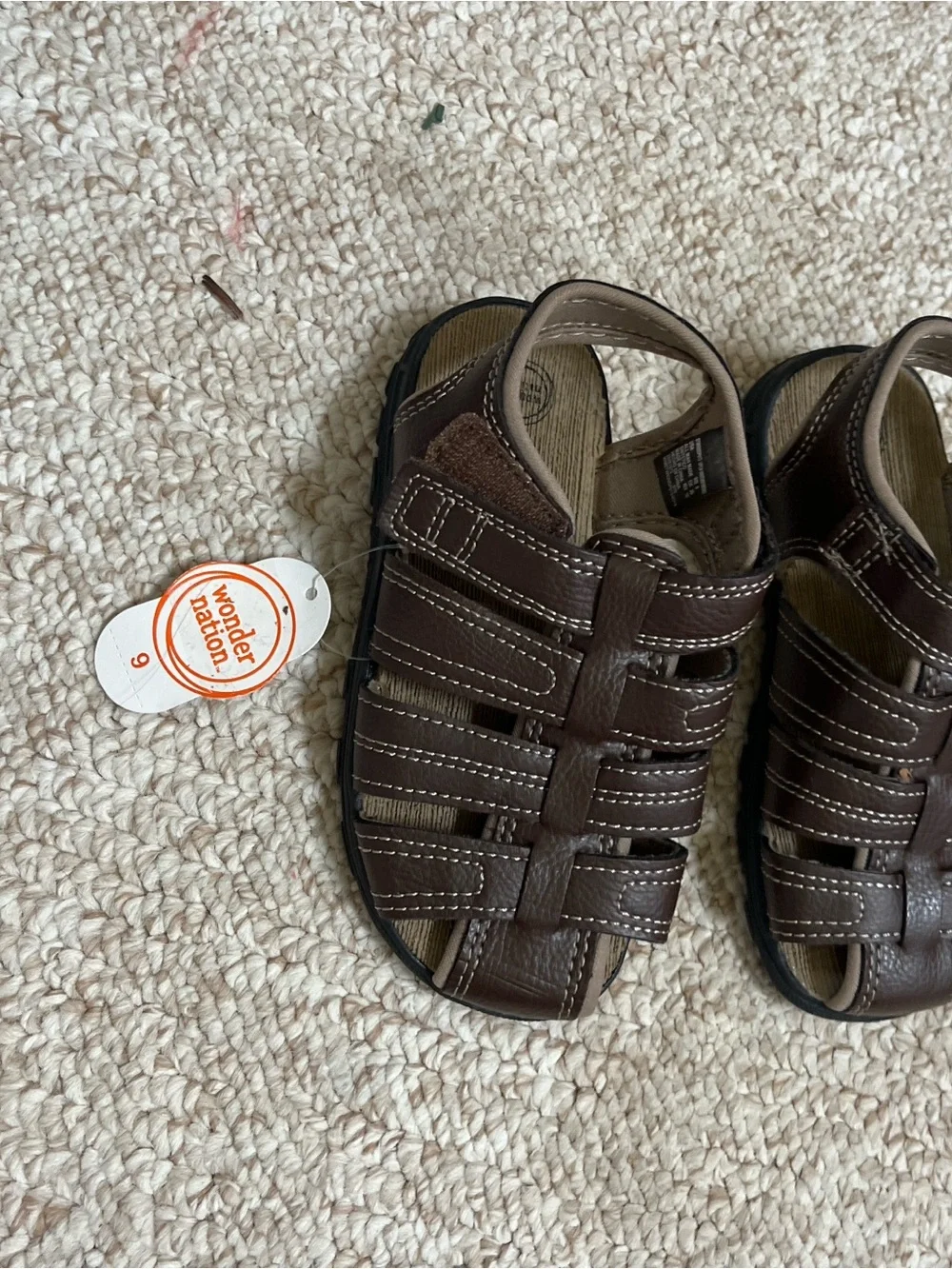 Wonder Nation Brown Boys Fisherman Sandals with Contrast Stitching